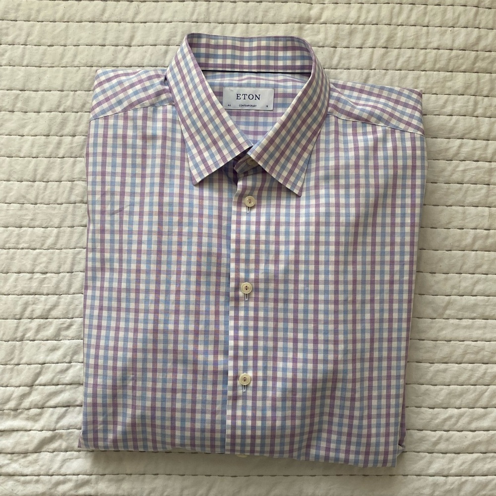 Eton Blue and Purple Dress Shirt Crisp Cotton - Picture 9 of 11